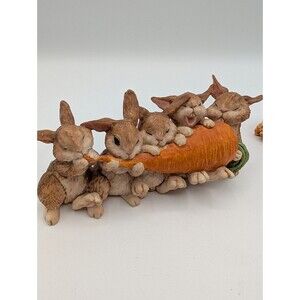 Vintage Enesco 1997 Bunch O' Bunnies Figurine Hand Painted Resin Easter Decor